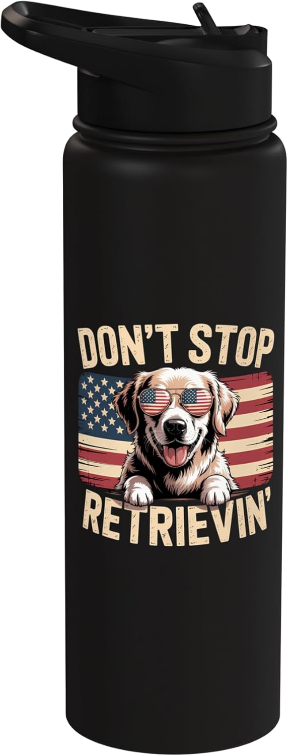 Botella de agua acero inoxidable perro golden retriever con aislamiento