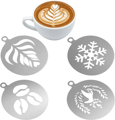 4 Plantillas Café Arte con Leche Acero Inox Mango Corto