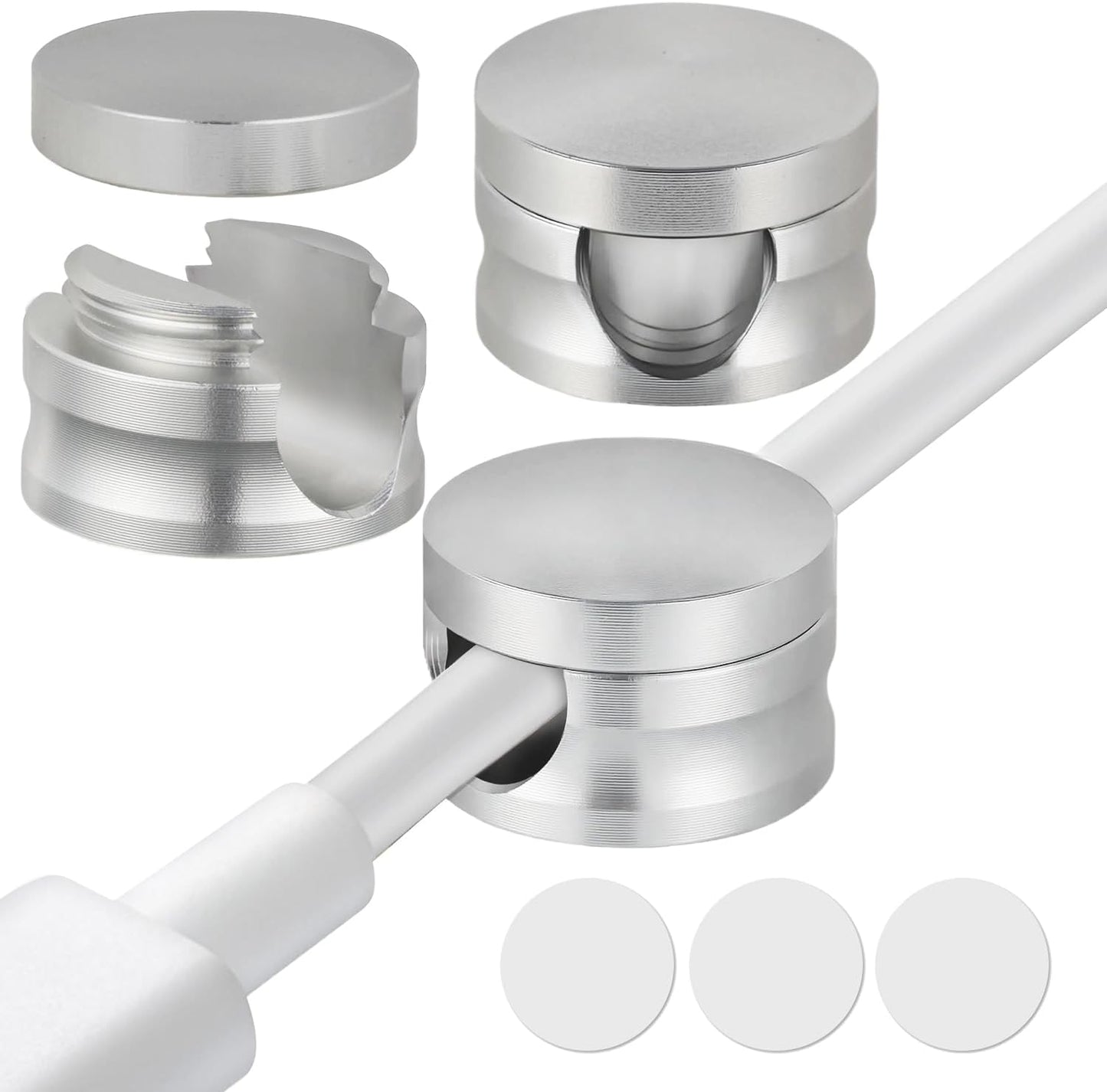 Soporte cable aluminio plateado con base adhesiva set 3