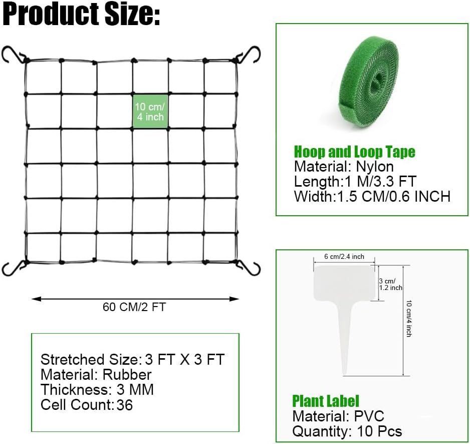2 redes Scrog 3x3ft elásticas con ganchos y cinta bucle