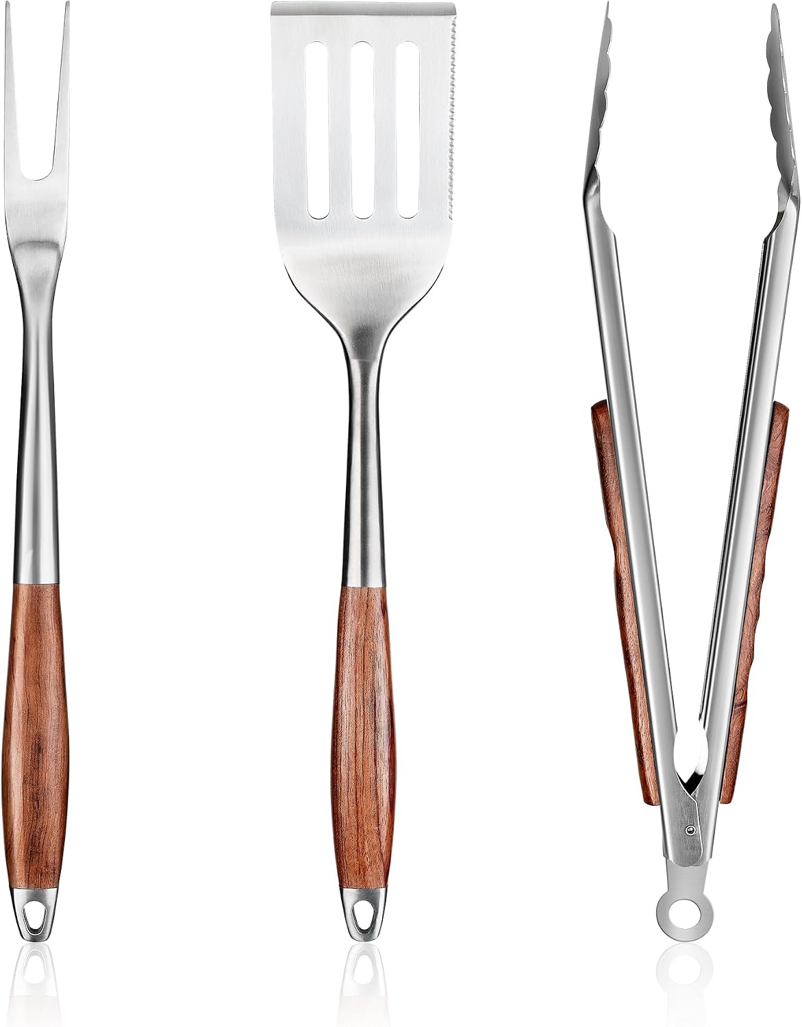 Juego herramientas barbacoa madera rosa espátula tenedor pinzas