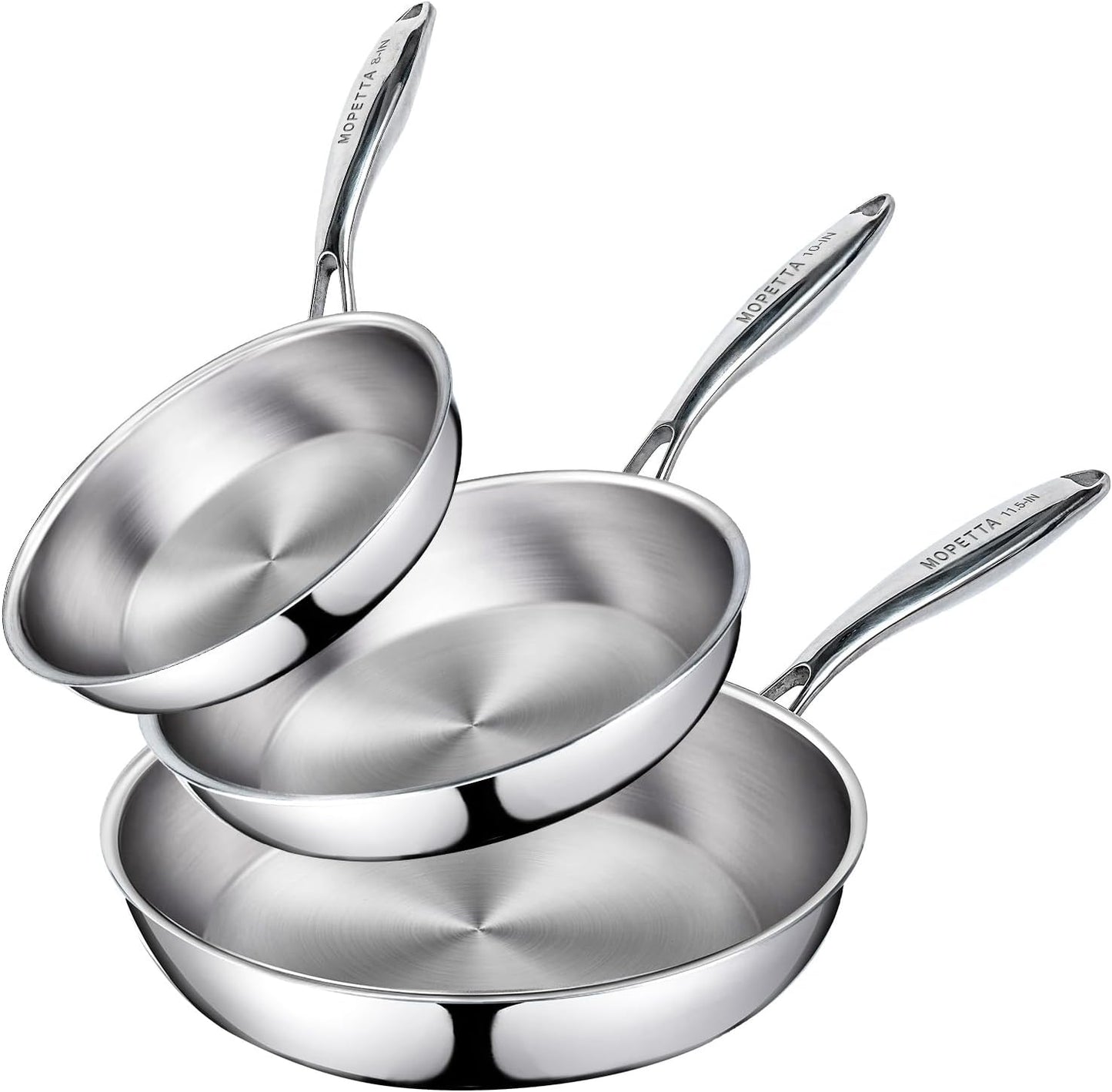 Juego de sartenes de acero inoxidable 3 capas 8-11.5 pulg sin PFOA y PTFE