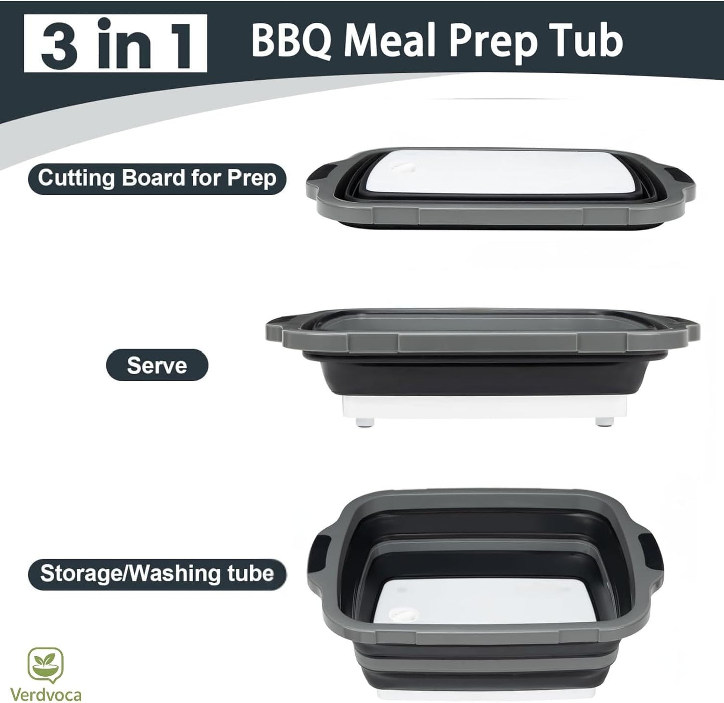 Tina plegable para barbacoa con tapa y tabla cortar 30L negro