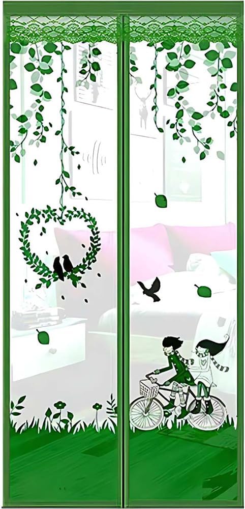Puerta mosquitera magnética 39x83pulg malla hojas verdes