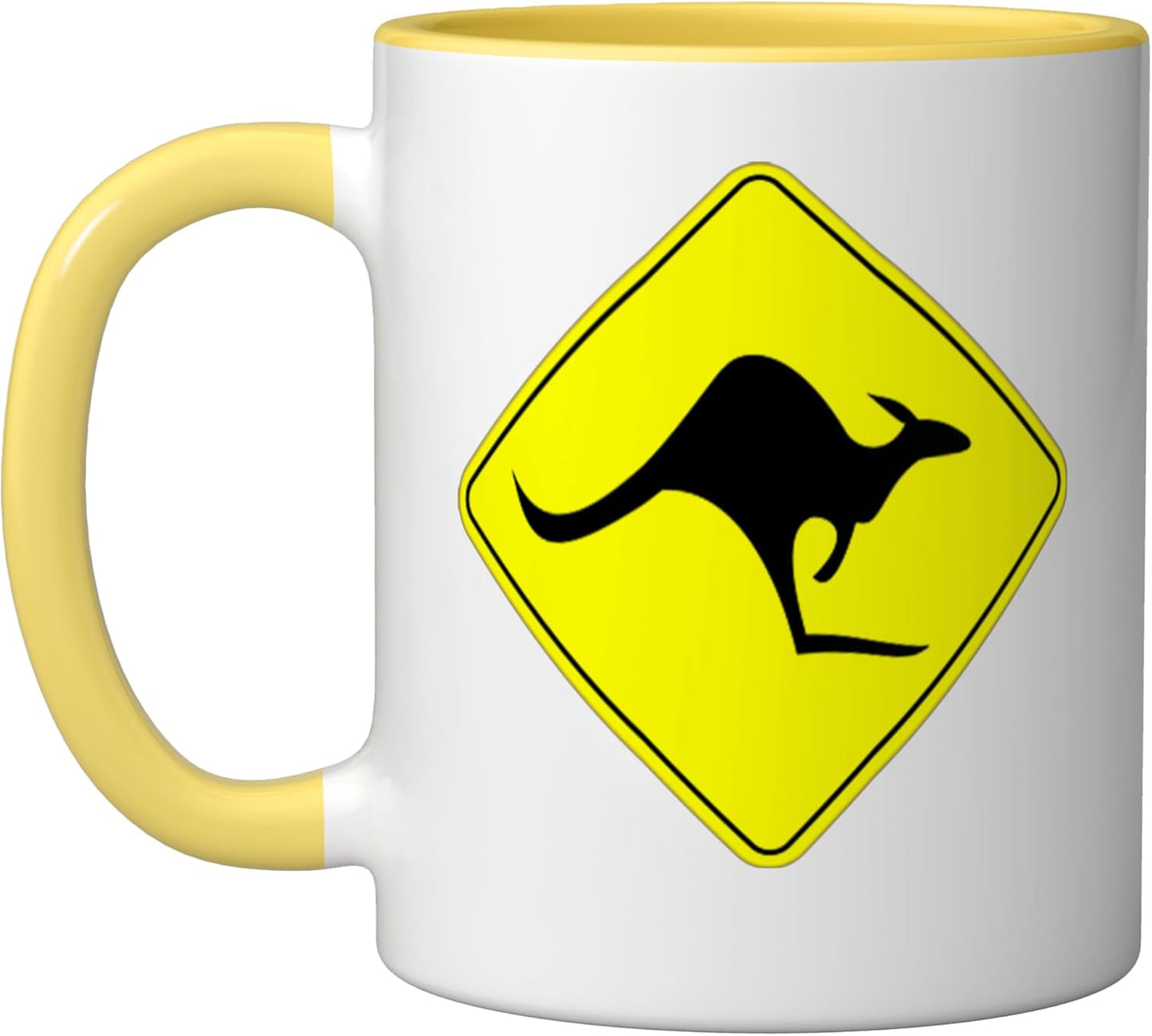 Taza Cerámica Kangaroo Australia Con Señal de Cruce Amarillo Blanco