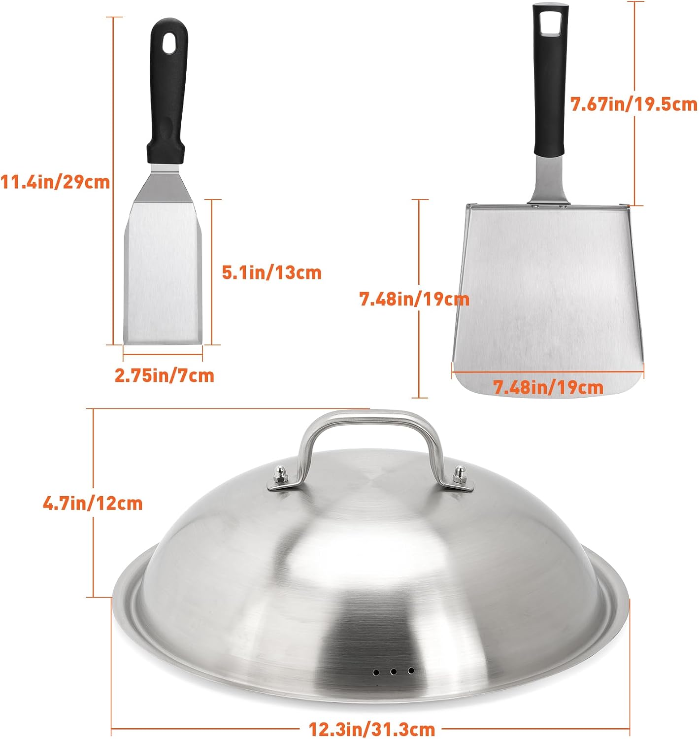 Set espátula acero inox cubierta arroz plancha Blackstone