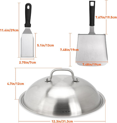 Set espátula acero inox cubierta arroz plancha Blackstone