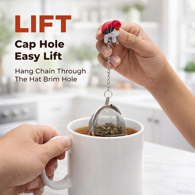 Infusor de té para hojas sueltas con gancho para taza calicó tapa roja desmontable malla fina acero inoxidable 304