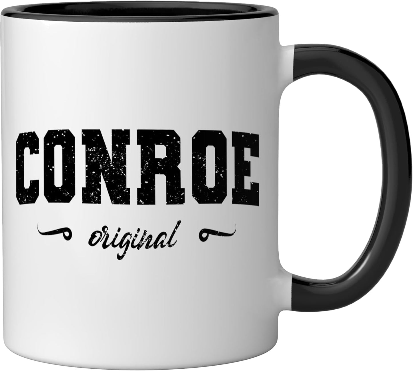 Taza cerámica Conroe Texas retro negra/blanca