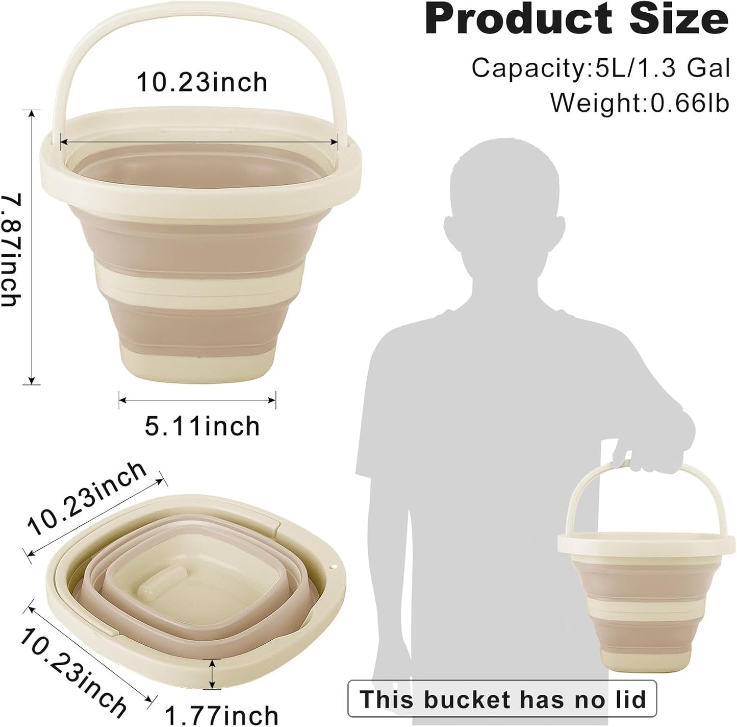 Cubo plegable 5L con asa para perros, autos y jardinería