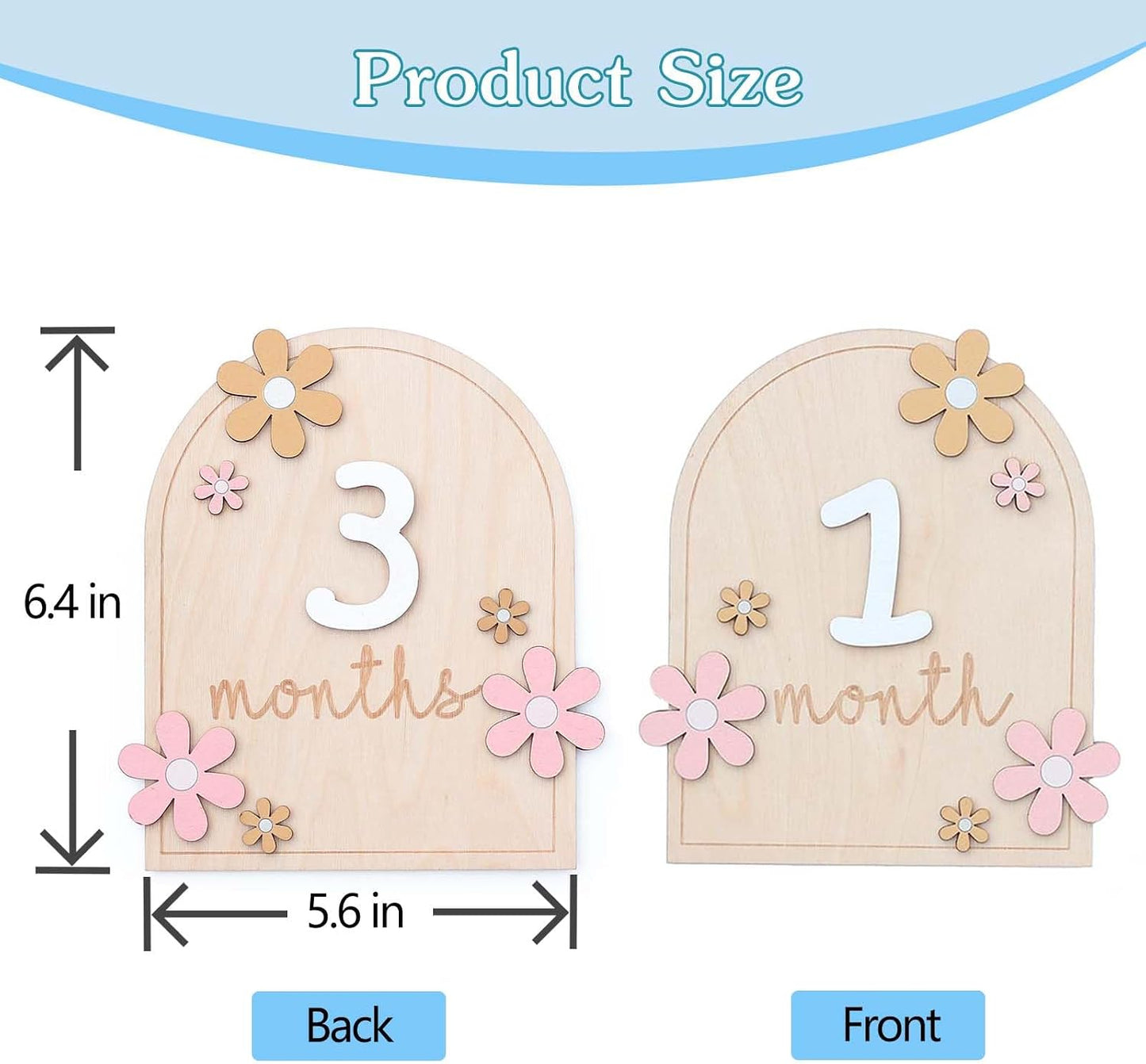 Tarjetas hitos mensuales bebé 1-12 meses regalo flor