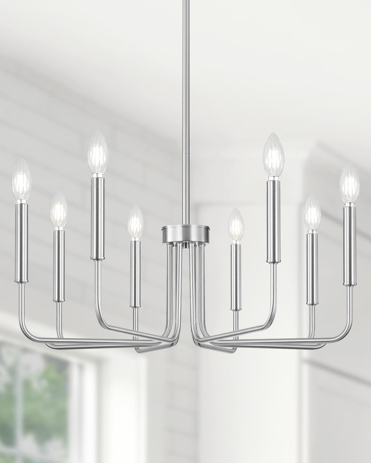 Candelabro níquel cepillado 8 luces lámpara plateada 28pulg