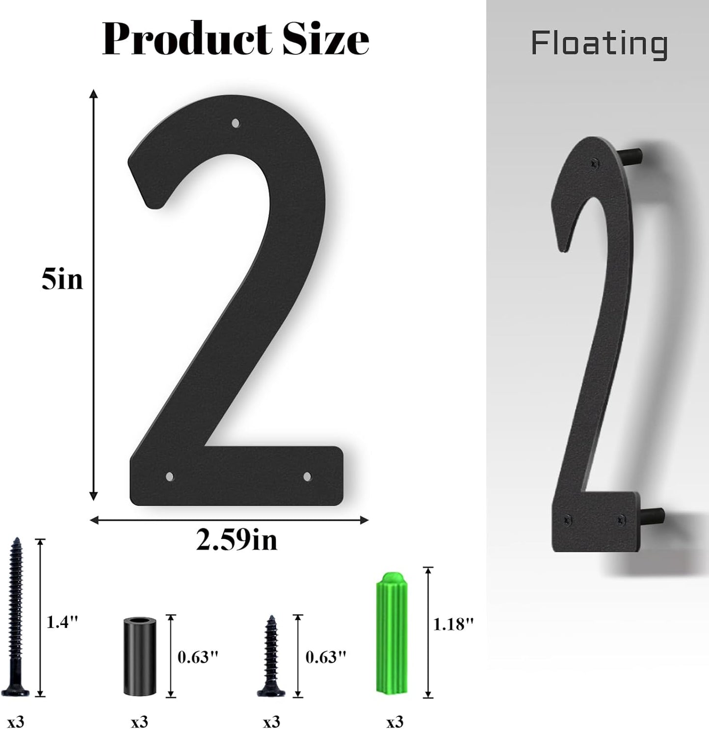 Números de casa aluminio 5pulg exteriores negro