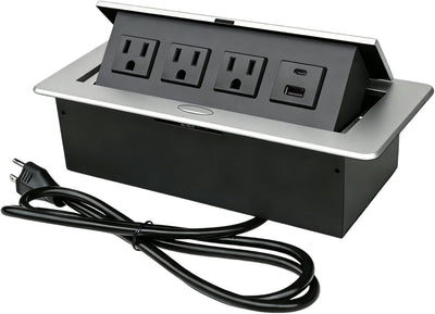 Hub alimentación mesa conferencias PD20W USB-C 3 tomas CA plateado