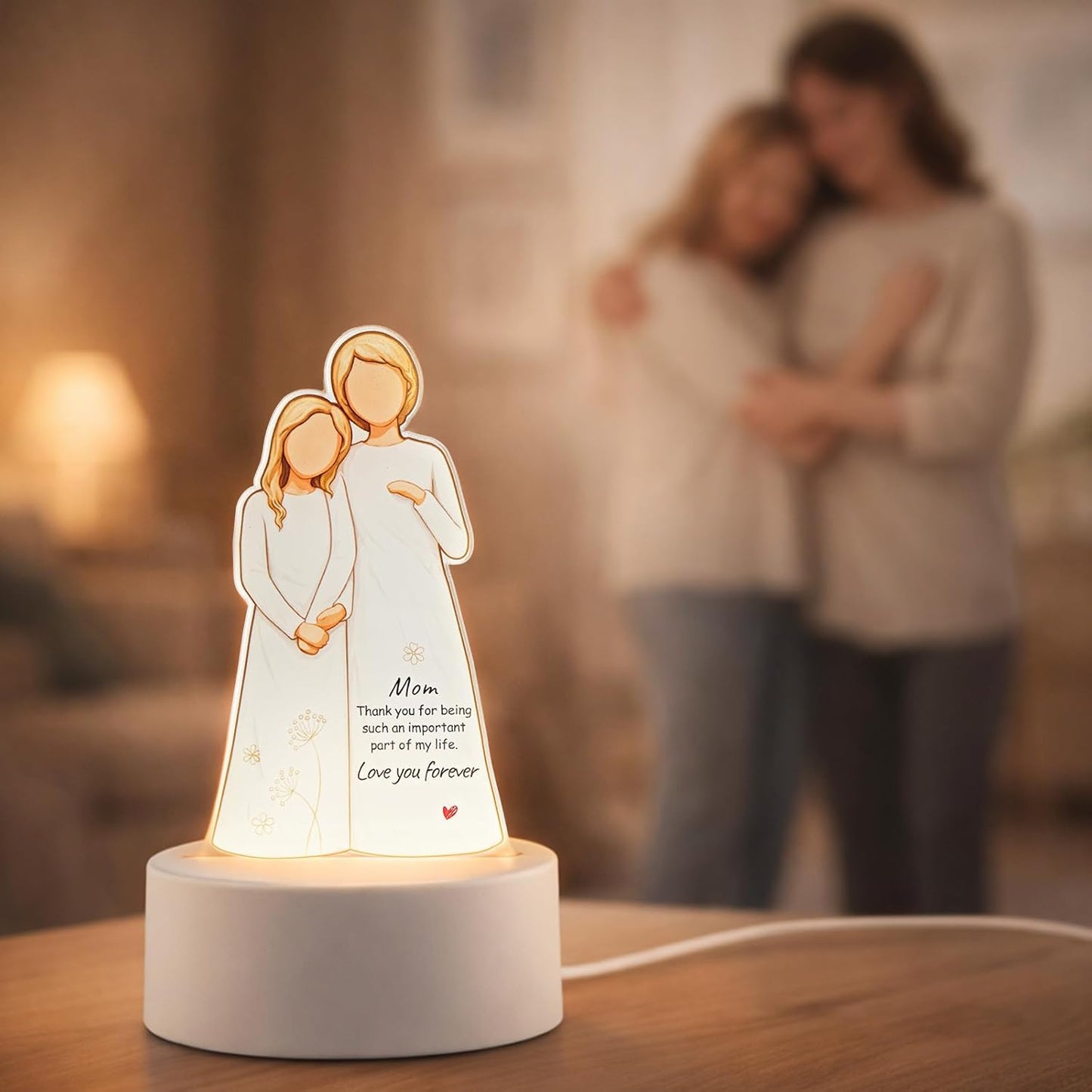 Luz Nocturna USB Acrílica 3 Colores para Mamá
