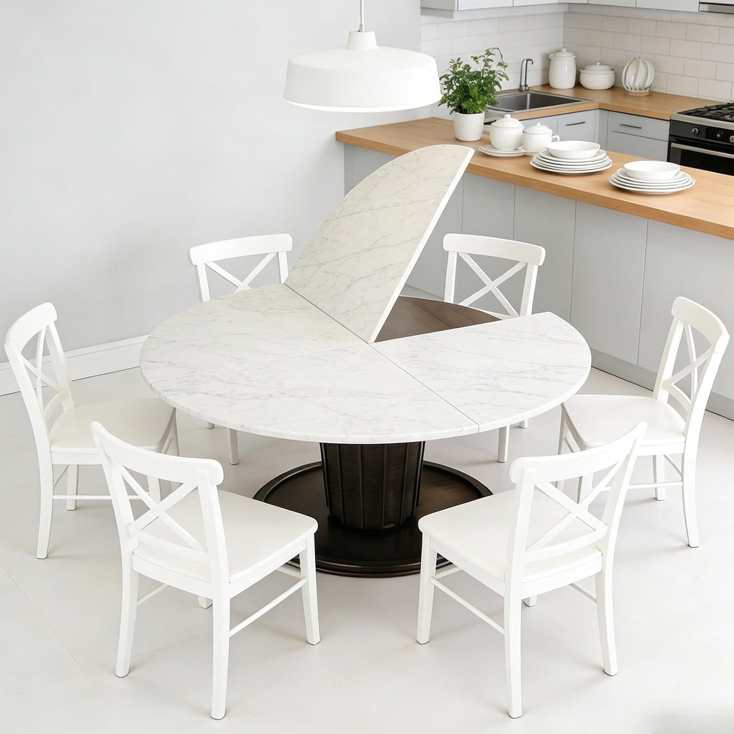 Extensor Mesa Redondo Plegable Madera 48-79pulg Comedor Cocina
