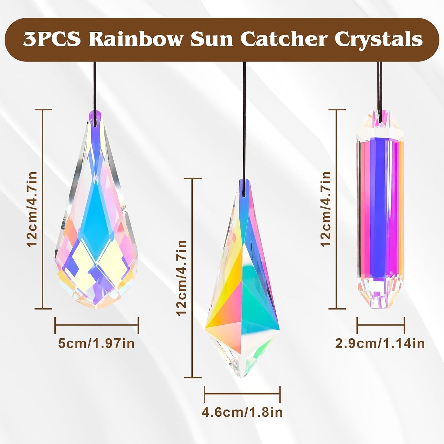 3 Prismas Cristal 5pulg Colgantes AB Atrapasol Luz Arcoíris