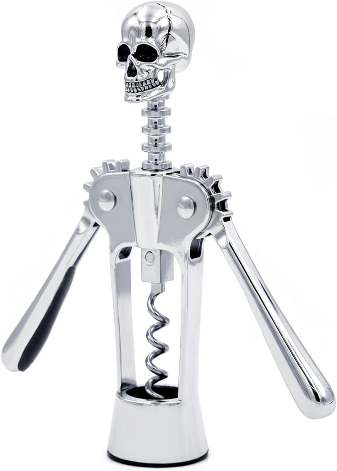 Sacacorchos de calavera plateada temática gótica para vino