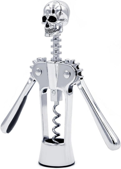 Sacacorchos de calavera plateada temática gótica para vino