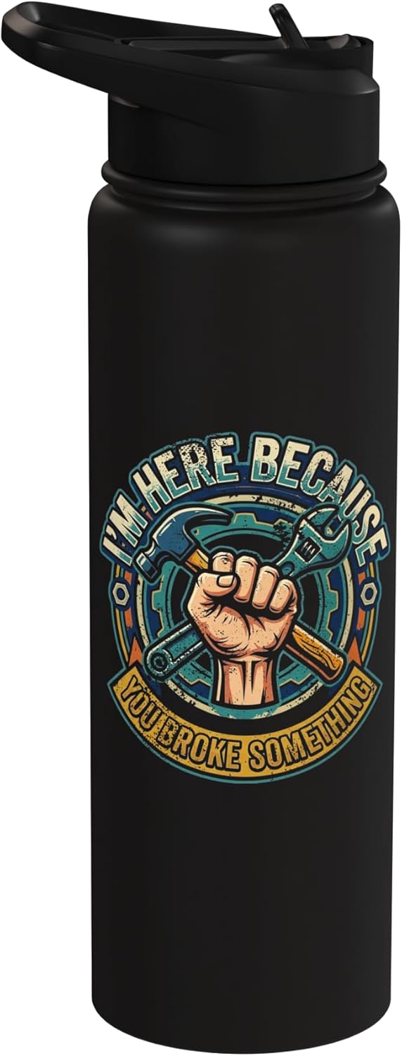 Botella de agua aislada de acero inoxidable con frase de mecánico