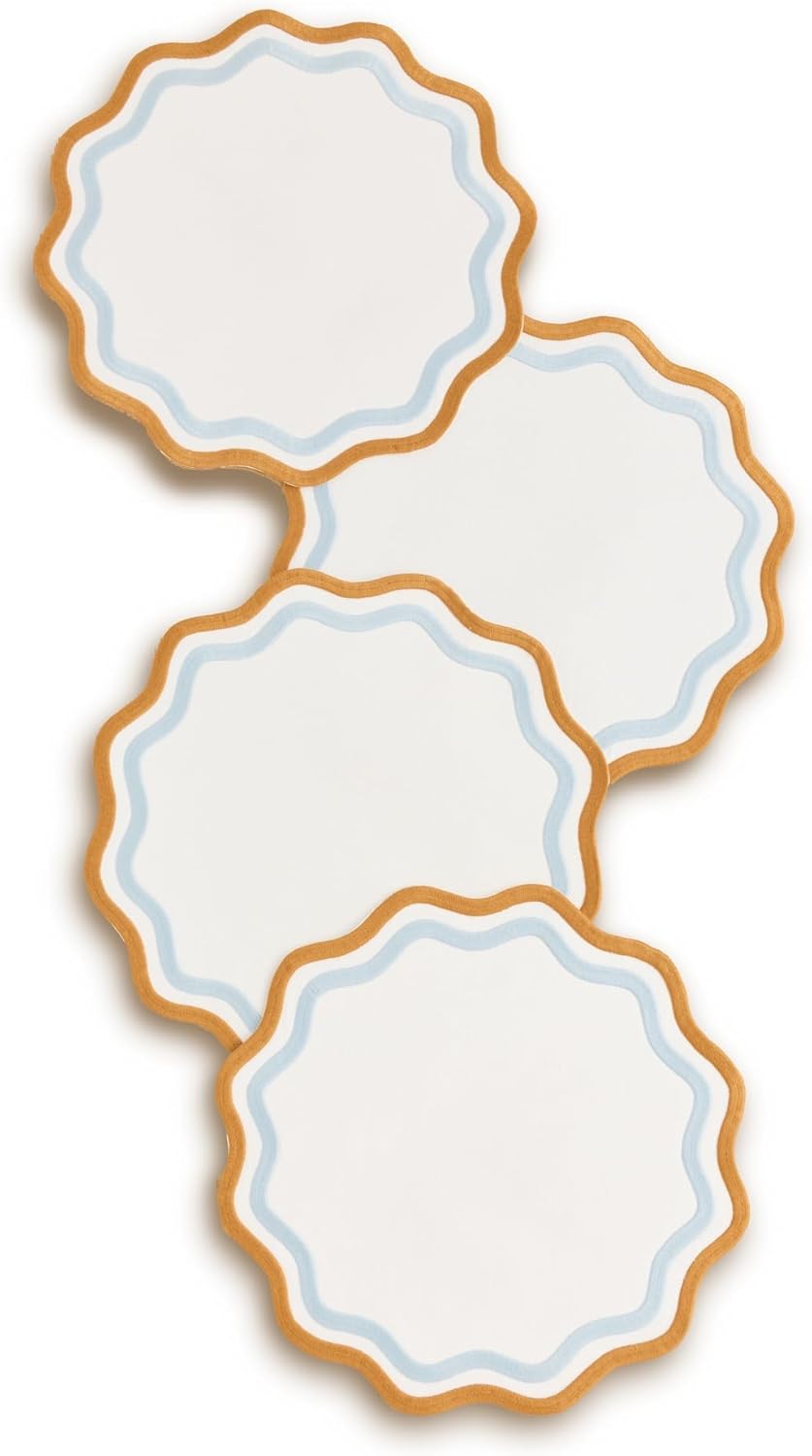 Placemat Linen con bordado set 4 color azul/ámbar
