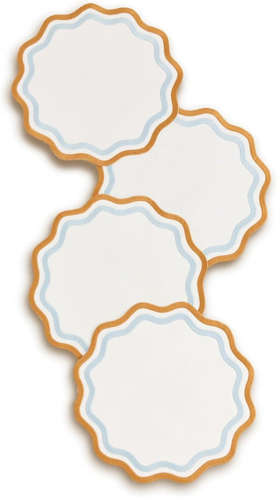 Placemat Linen con bordado set 4 color azul/ámbar
