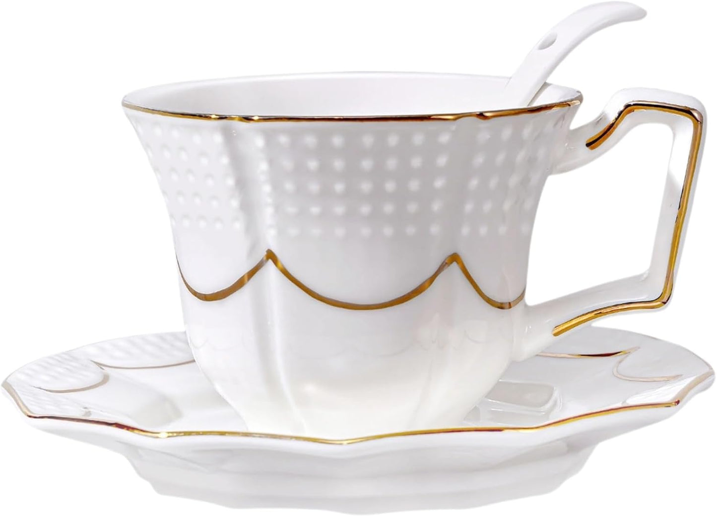 Juego de taza de té y platillo con cuchara, apto para lavavajillas