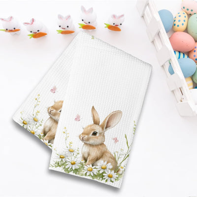 Juego de 4 toallas de cocina de Pascua con conejo 18 x 26 pulgadas