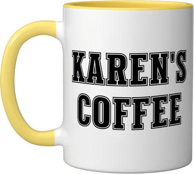 Taza personalizada para nombre Karen's Coffee cerámica amarillo/blanco