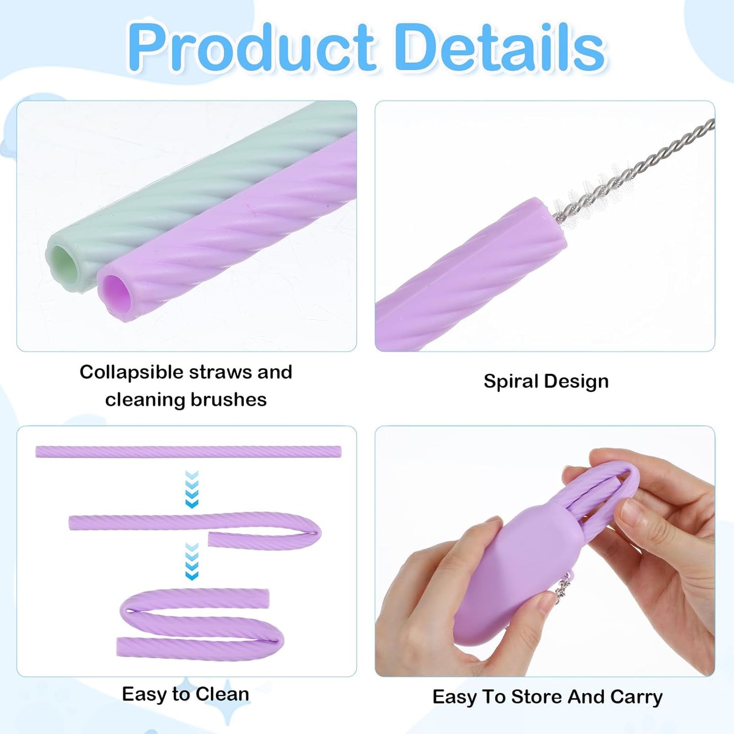Juego de 2 pajitas reutilizables de silicona con estuche