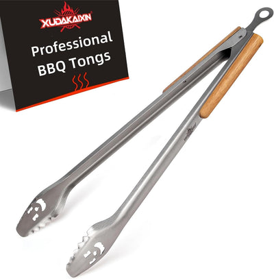Pinzas acero inox 25pulg mango acacia cocina parrilla