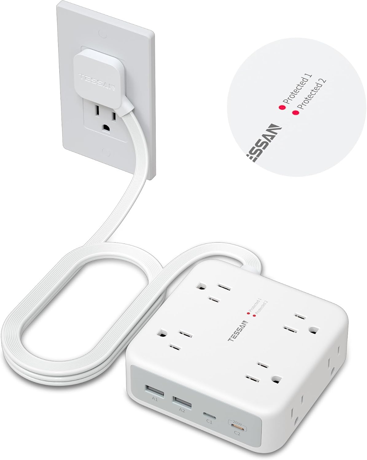 Regleta alimentación 2100J 4 USB 8 tomas 20W gris