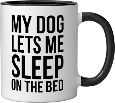 Taza cerámica para dueño de perro divertida con perro que deja dormir en la cama