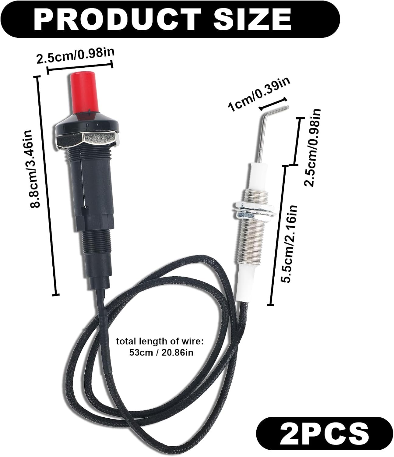 Encendedor piezo botón propano 2 pzas parrilla chimenea