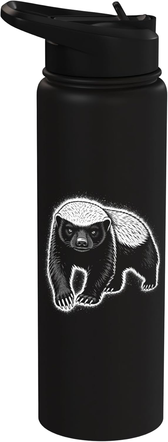 Botella de agua acero inoxidable aislada Honey Badger Fierce Wildlife