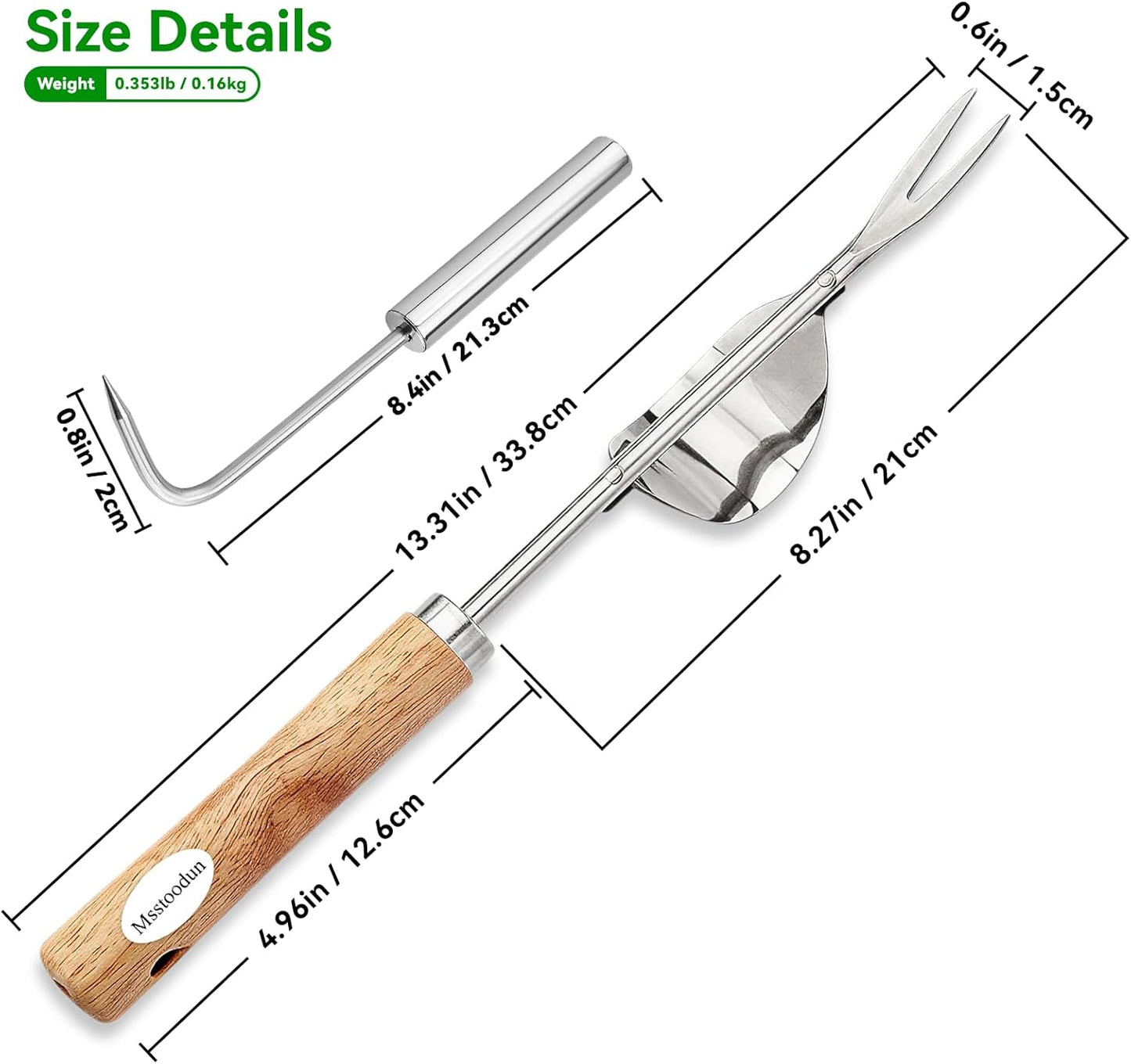 2 Herramientas Deshierbe Acero Inox V y Gancho Raíz Mango Madera