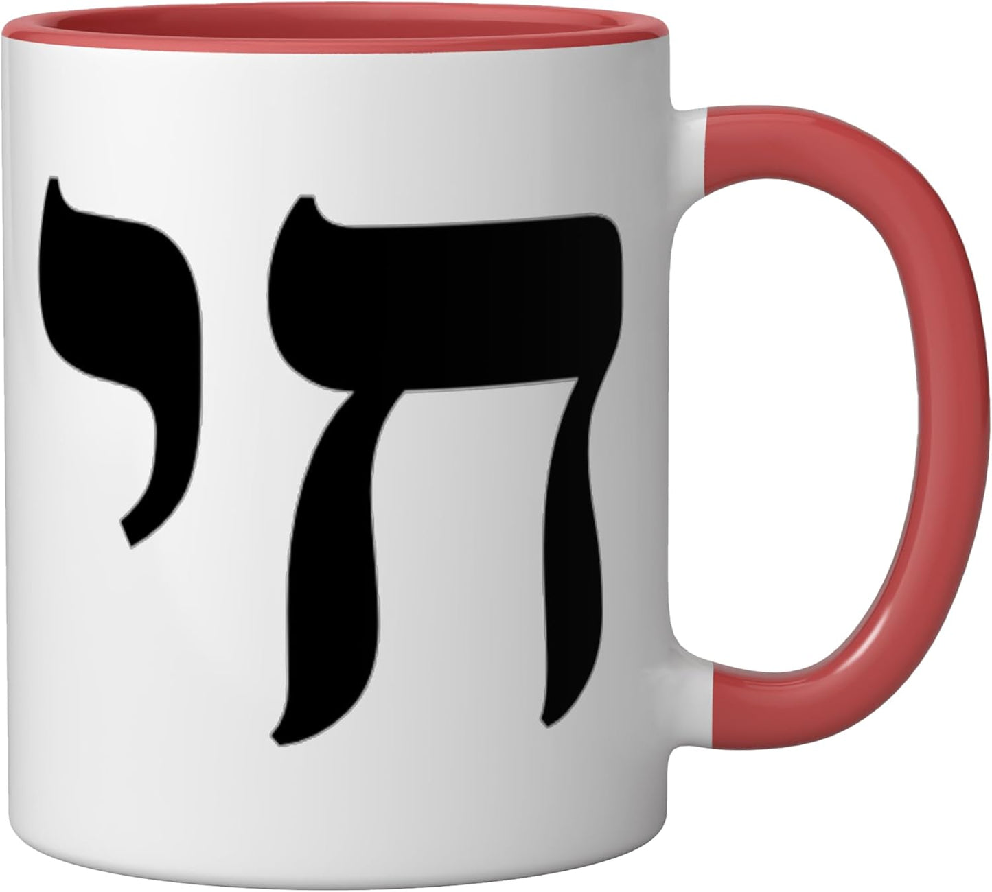 Taza de cerámica con símbolo de vida hebrea rojo blanco