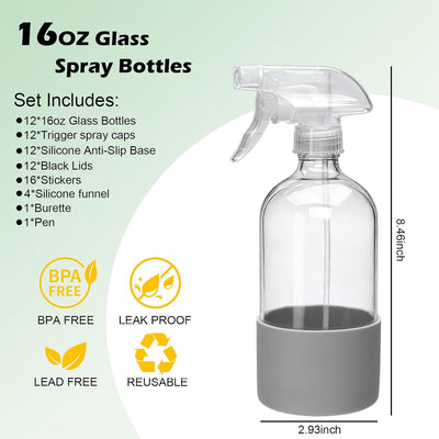 Botellas spray vidrio 16oz reutilizables para limpieza