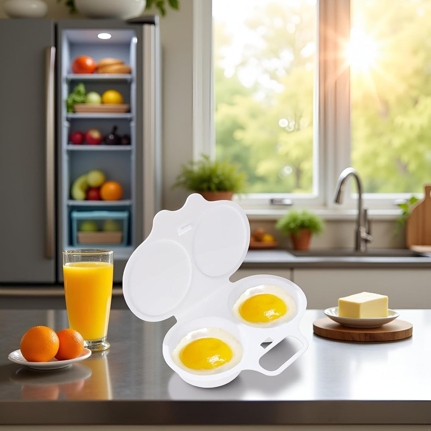 Olla de huevos antiadherente con tapa para microondas