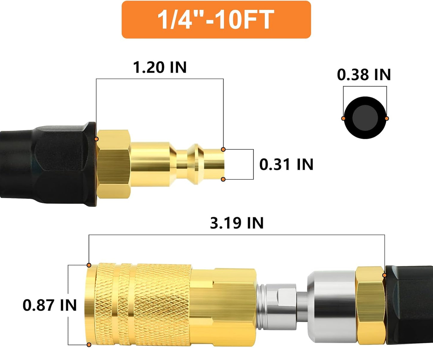 Manguera aire 1/4x10ft reforzada con restrictor y acoplador 360°