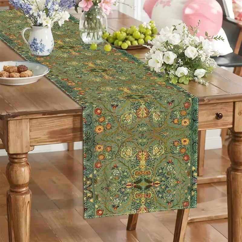Manteleta floral ramo verde para mesa comedor 13x72pulg