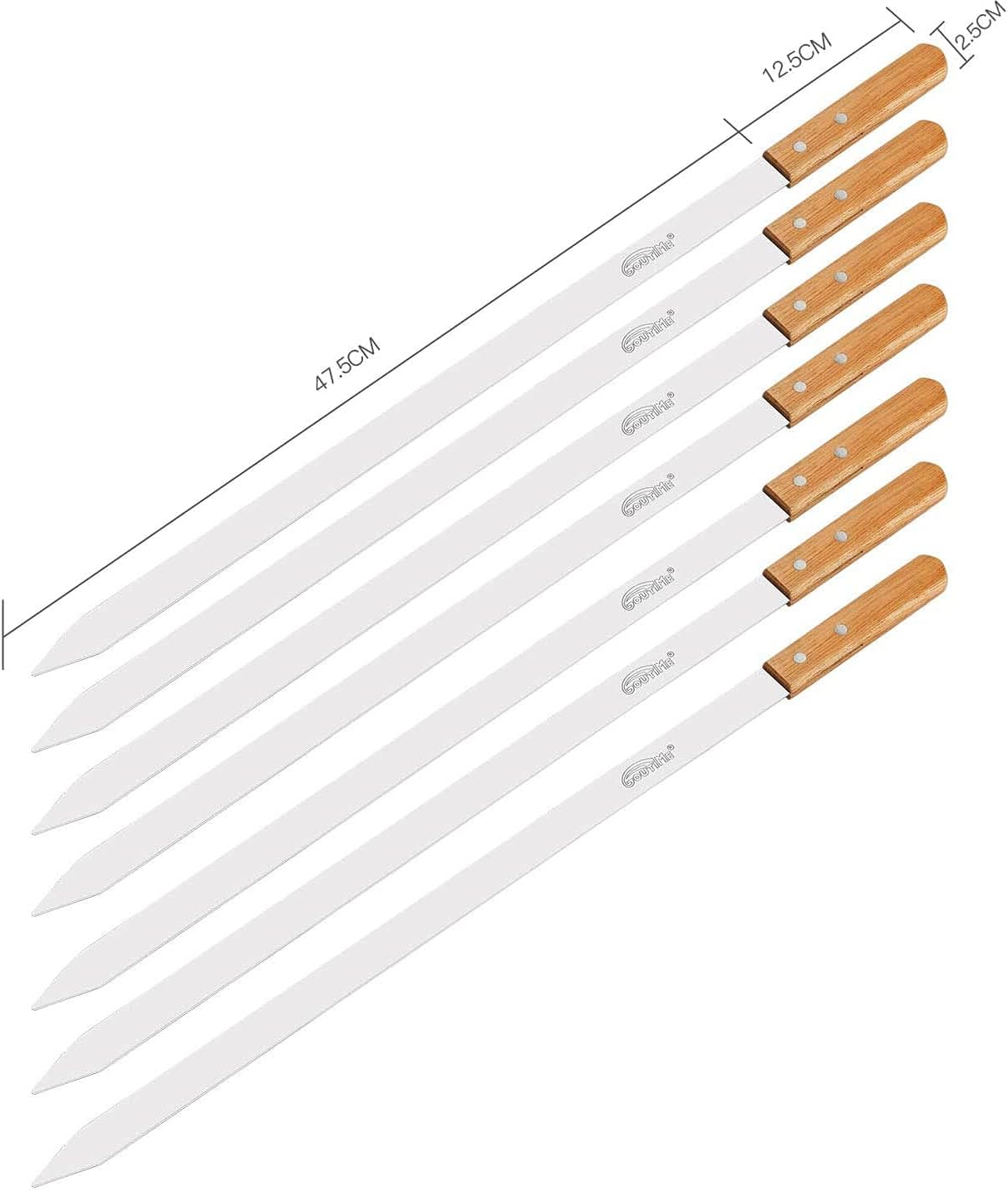 Brochetas acero inox 23pulg mango madera para kebab