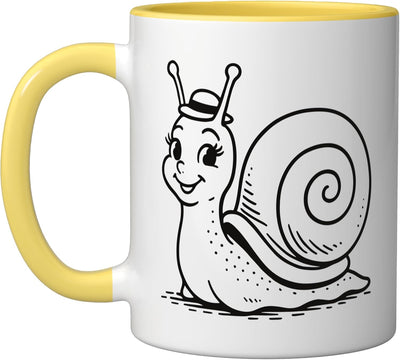 Taza Cerámica con Ilustración Caracol Sonriente Amarillo/Blanco