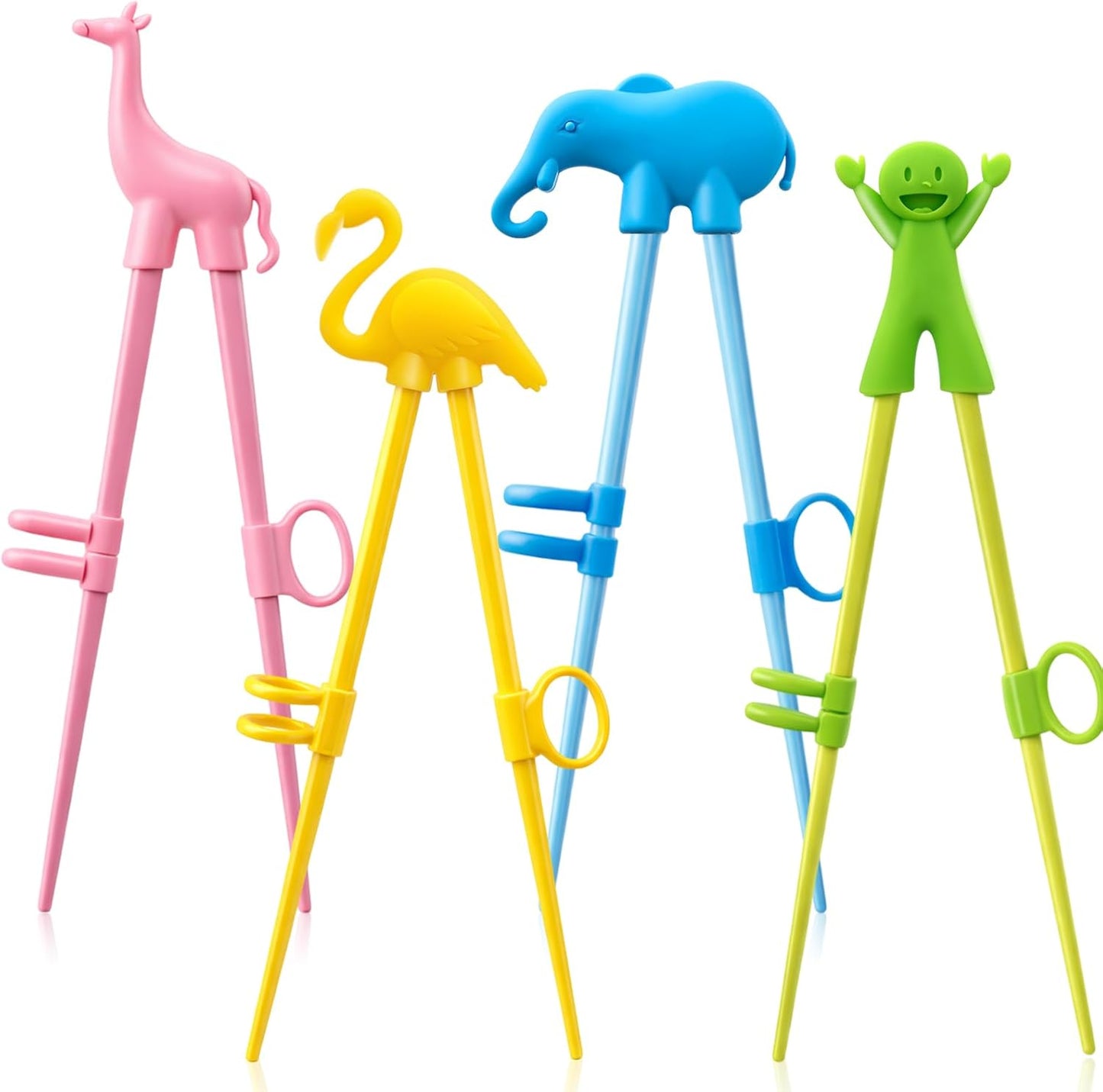 4 Pzas Palillos para Niños con Animales Reutilizables