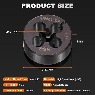 Troquel M8x1.25 métrico redondo acero alta velocidad para cortar