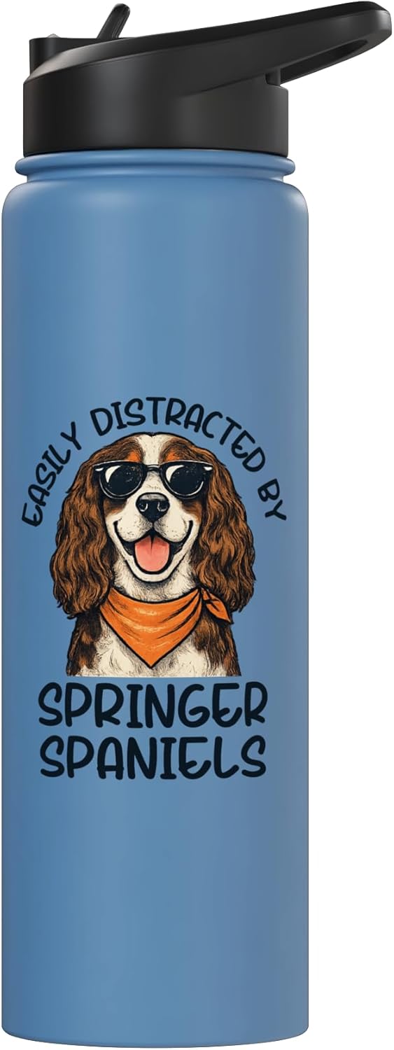 Botella agua acero inox aislada perro spaniel