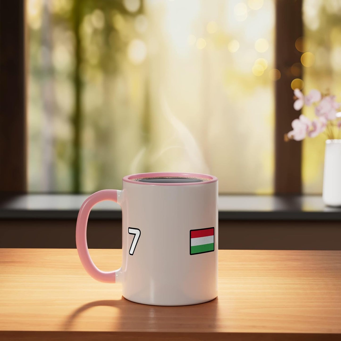 Taza Cerámica Bandera Hungría Rosa/Blanco