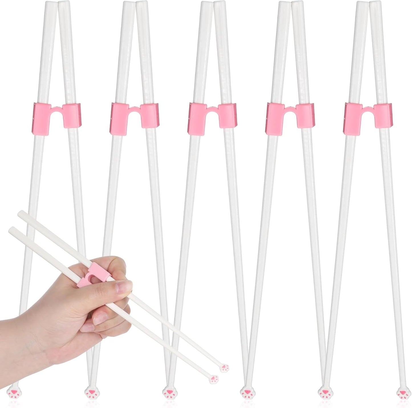 5 Pzas Palillos Pata Gato Estampado Rosa Reutilizables Antiderrap