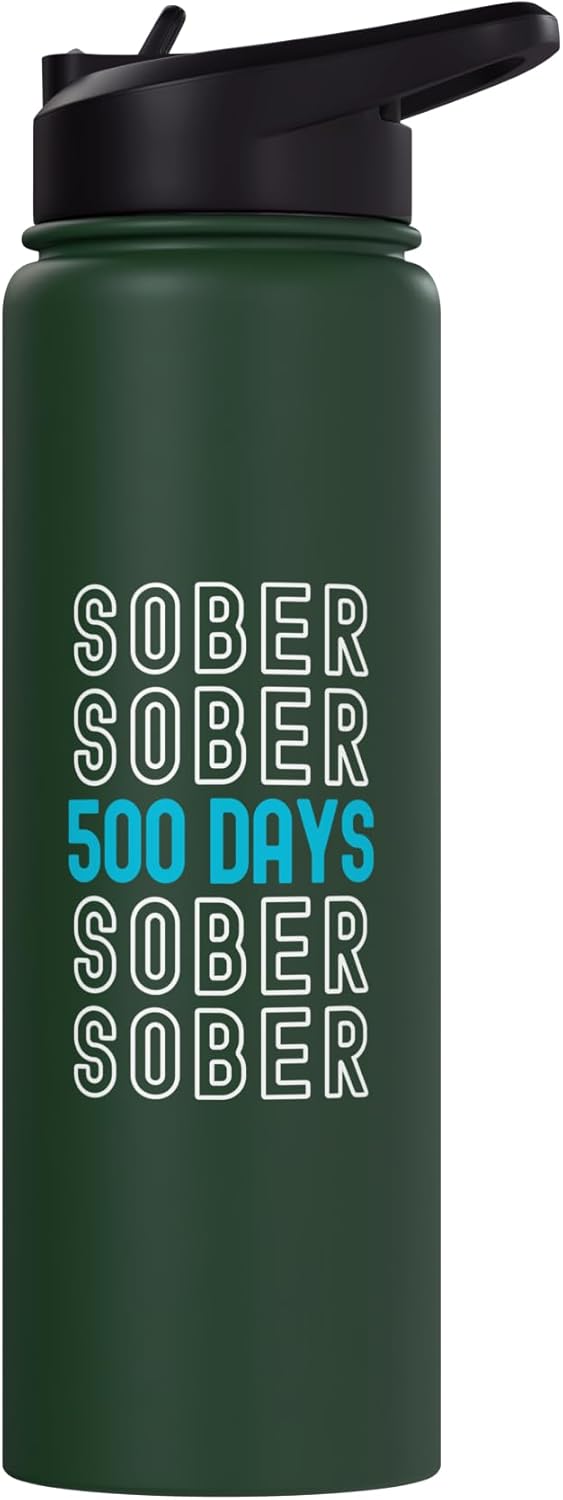 Botella de agua acero inoxidable aislada 500 días sobrio