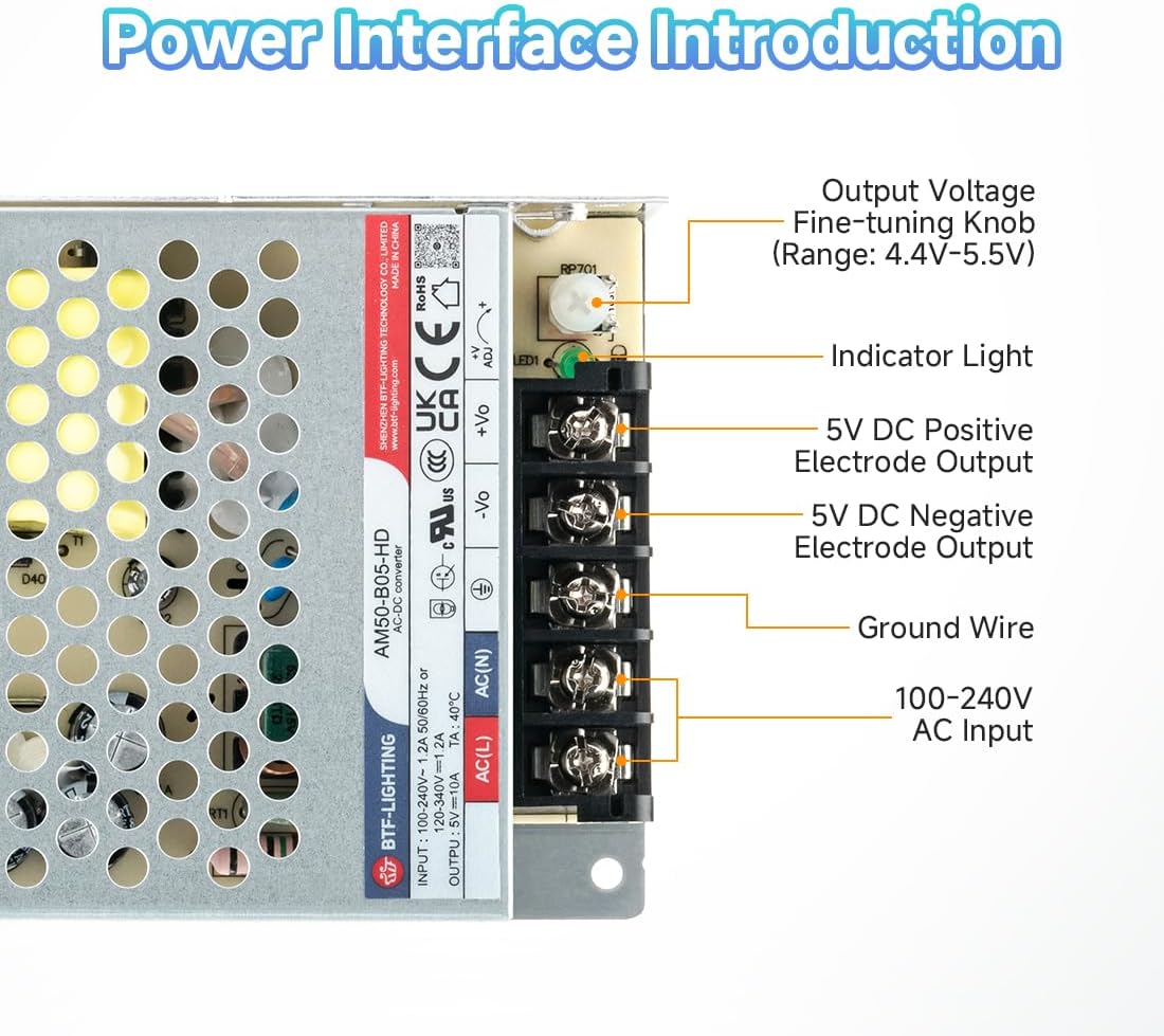 Adaptador 5VDC 10A para tiras LED y cámaras